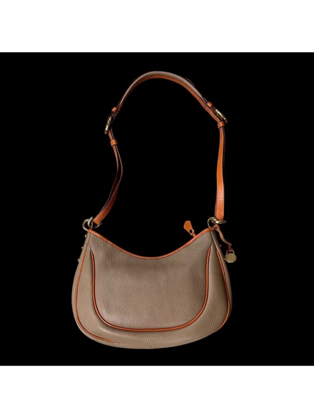 Vintage Dooney & Bourke Purse Crescent Sac Shoulder Bag Taupe Leather 1990s USA - Picture 4 of 16